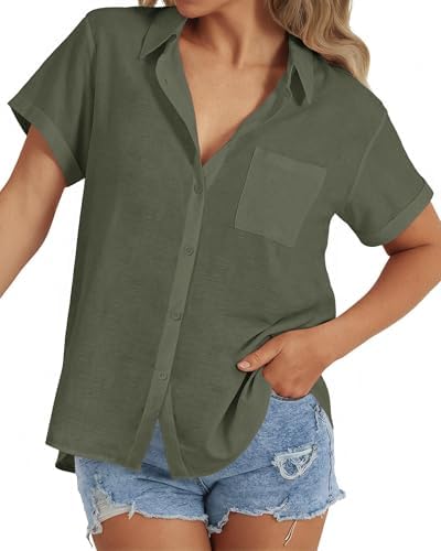 keriffe Short Sleeve Button Down Shirts for Women Summer Casual C...