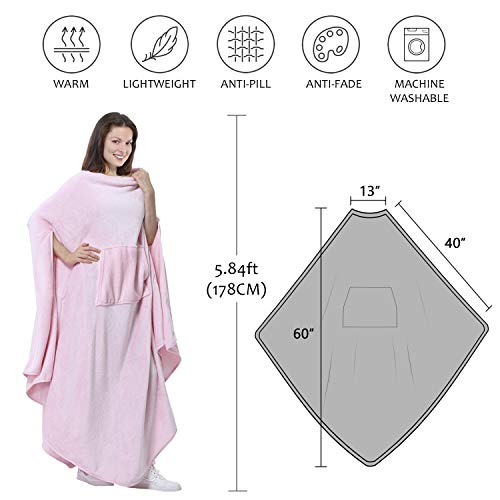 Tirrinia Fleece Wearable Blanket Comfy Poncho Plush Sleevesless Blankets For Adult Women Men Kids Capee Wrap Cover For Full Body, Indoors & Outdoors, Pink #TOP5