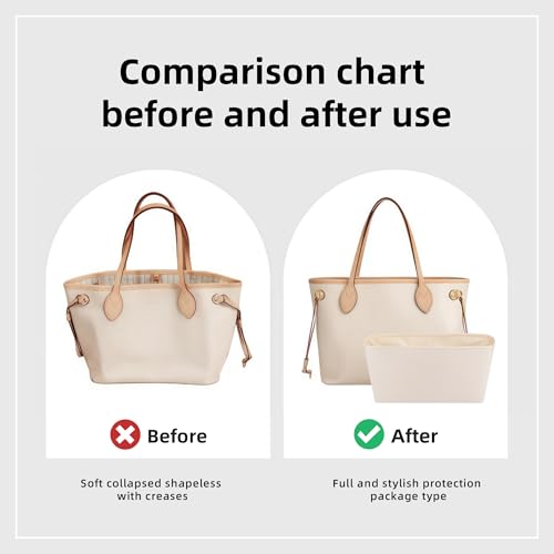 Image of DGAZ Purse Organizer Insert Fits Neverfullbag Mini /PM /MM /GM,Silk Bag Organizer,Luxury Handbag & Tote Shaper(MM, Craie)