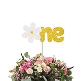 Gold & White Daisy One Cake Topper for Baby Shower Party Decor, Daisy Flower Cake Topper for Girls,