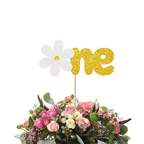 Gold & White Daisy One Cake Topper For Baby Shower Party Decor, Daisy Flower Cake Topper For Girls, Daisy 1St Birthday Decorations, Children's Birthday Party Supplies #TOP1