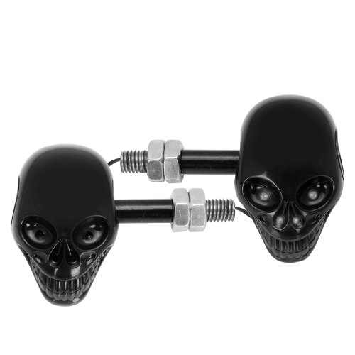 2x Amber Skull Style 4 LED Front Rear Indicator Turn Signal Lights Compatible with Custom Universal Motorcycle Motorbike Bike-Black Housing