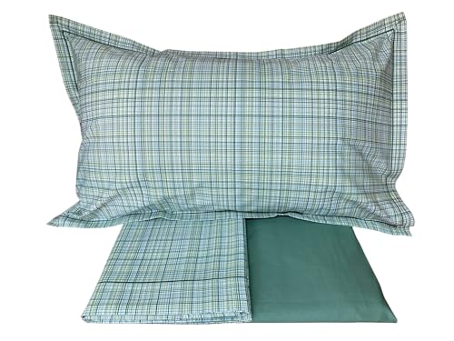 Fazzini completo lenzuola da una Piazza e Mezza misura Francese in Puro Percalle di Cotone art. Criss Cross (Verde 53)