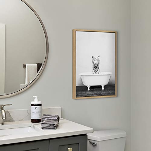 Kate and Laurel Sylvie White Tiger in The Bathtub Framed Canvas Wall Art by Amy Peterson, 18x24 Natural, Quirky Animal Art for Wall by Kate and Laurel - Image 2