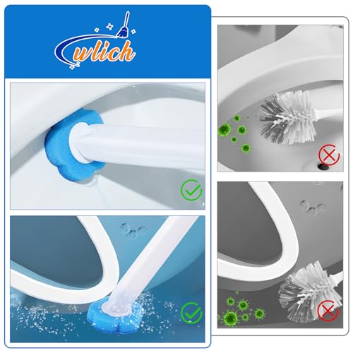wlich Einweg Toilettenbürste, Klobürste mit 48 Stück Reiniger Nachfüllungen und Wandhalterung, WC Bürste mit Reinigungsmittel Disposable Toilet Brush für Badezimmer Hygienische Reinigung