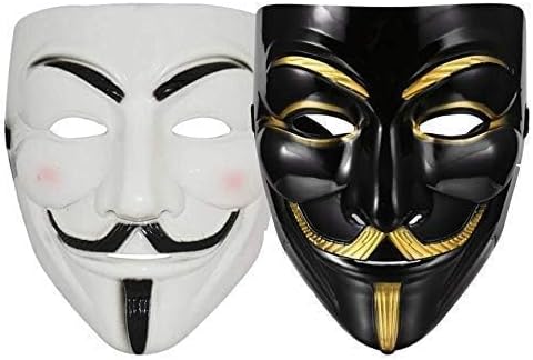 Haven's treasure Plastic Fawkes Mask, Anonymous VIP Edition Face-Mask, Cosplay, Protest, V for Vendetta Hacker Face Mask, Black & White