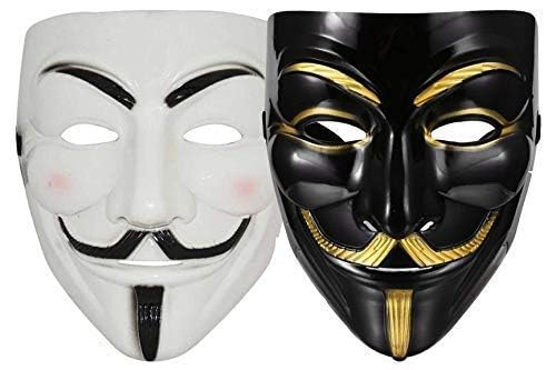 Haven's treasure Plastic Fawkes Mask, Anonymous VIP Edition Face-Mask, Cosplay, Protest, V for Vendetta Hacker Face Mask, Black & White