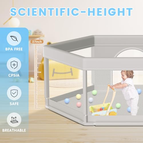 Hiaksedt Large Baby Playpen 65x65 Inch, Play Pen for Babies and Toddlers Hexagonal Type Baby Play Yards for Indoor & Outdoor
