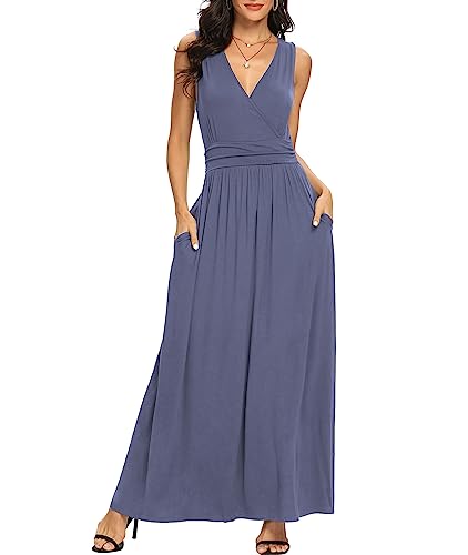 Image of LILBETTER Women Sleeveless Deep V Neck Loose Plain Long Maxi Casual Dress