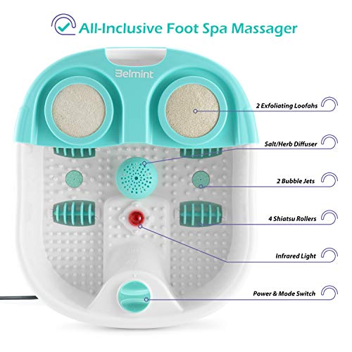 Belmint Home Foot Spa Bath Massager - All In 1, Water Jets, Bubble Massaging With 2X Loofahs For Scrubbing, Bath Salt Holder - Soak Your Feet, Deep Stress Relief Feet Tub #TOP1