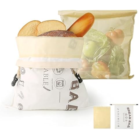 Bltnever Reusable Sourdough Bread Bag, 2 Packs Cotton Removable Bread Bags for Homemade Bread，Beeswax Bread Bag, large Bread Bags Keeping Fresh, Freezer Bread Storage Bag Cover