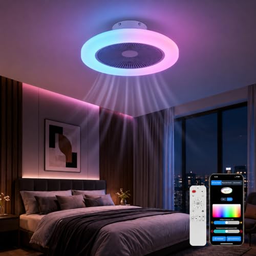 LEOEU Ventilateur de Plafond avec Lumière Ø50 cm, Plafonnier Ventilateur RGB Dimmable 4300 lm, 6 Vitesses, Télécommande & APP 2,4G, Minuterie, Mémoire, Réversible, Silencieux pour Chambre Salon