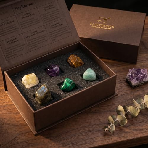 Juliful Unic Sagittarius Zodiac Energy Set - 6 Premium Crystals for Manifestation, Self-Love & Balance Gift for Women & Zodiac Lovers Citrine, Amethyst +4 More in Luxury Box — view 2