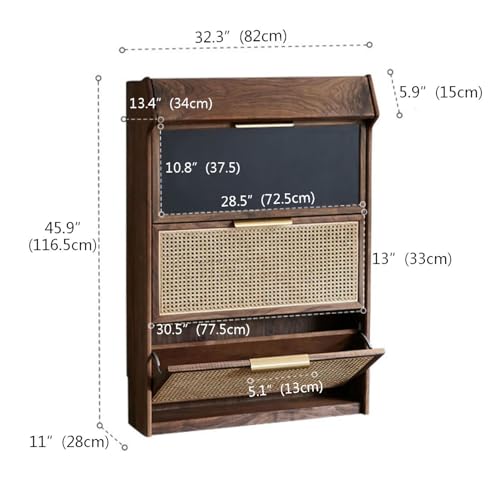 PYCJNFC Rattan Shoe Cabinet 3-tier Thin Woven Rattan Shoe Cabinet with Flip Drawers, Large Capacity Entry Cabinet with Magnetic Suction Blackboard, Natural Accent Cabinet for Living Room, Kitchen (S - Image 3