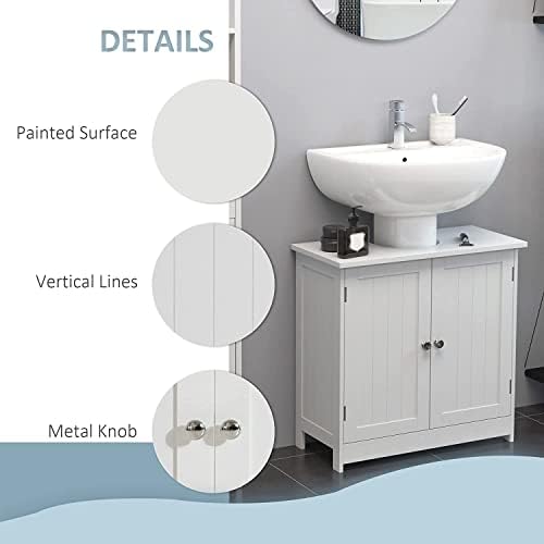 PAIIPUIIT Under Sink Bathroom Storage Cabinet Freestanding Floor Basin Cupboard Unit Storage Organiser 60 x 30 x 60 cm, White