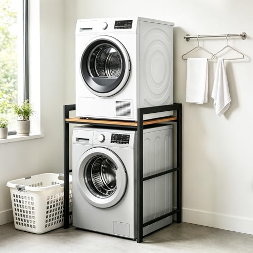 OVLRIJP Waschmaschinenregal 3 Höhenverstellbar Verstellbar Waschmaschine Trockner Schrank Regal für Waschmaschine bis 350 kg Schrank für Waschmaschine und Trockner 69x65x102cm (Schwarz)