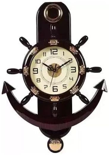 Kadio Analog 38 cm X 26 cm Wall Clock (Brown, with Glass, Standard).