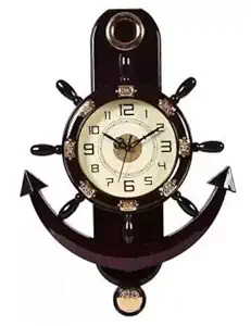 Kadio Analog 38 cm X 26 cm Wall Clock (Brown, with Glass, Standard).
