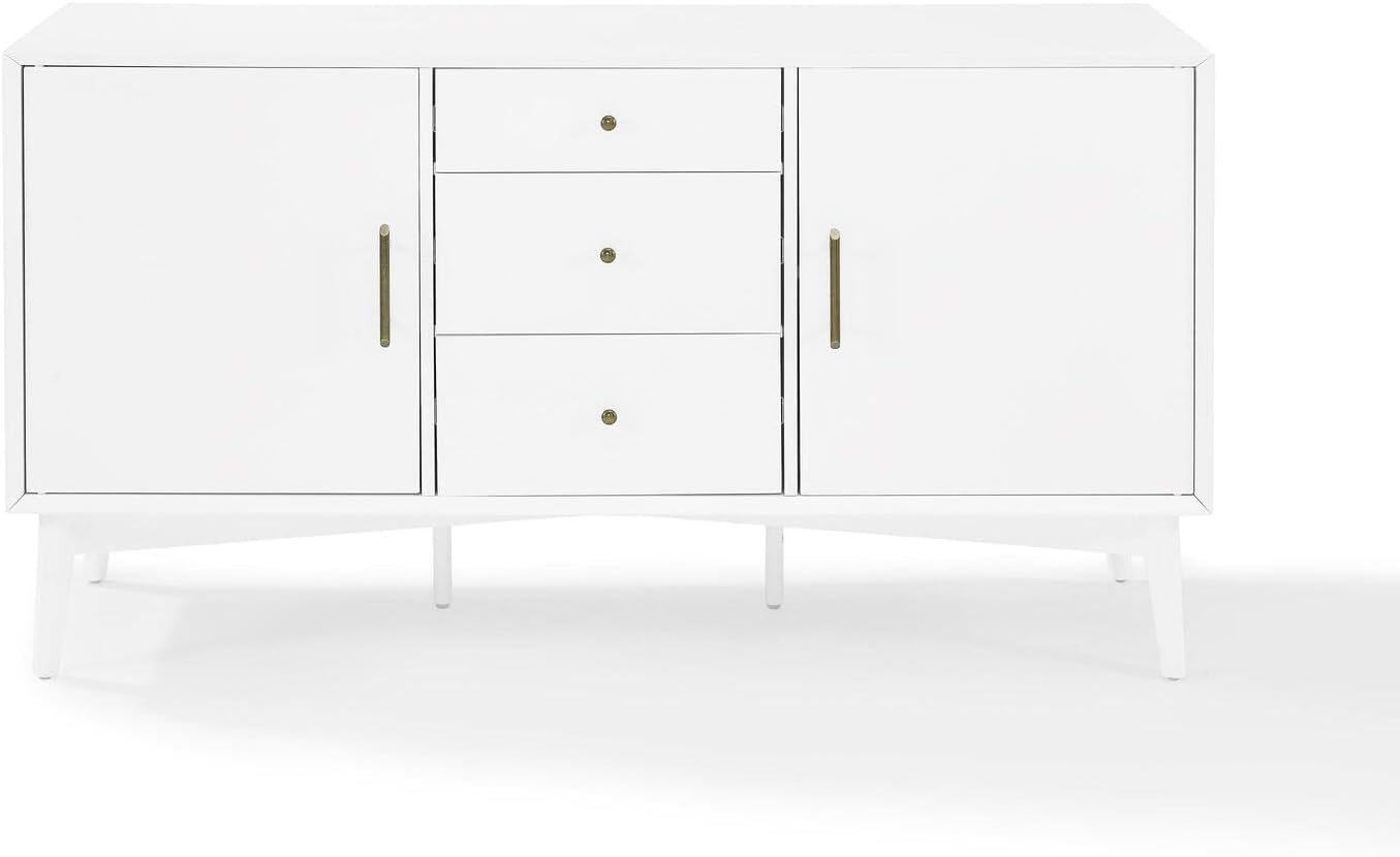 HomeStock Boho Sideboard - White Storage Console Table - Adjustable Shelves, 2 Doors, 3 Drawers - 57" Wide