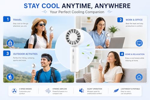 Image of Portable Mini Handheld Fan | Rechargeable Hand Fan with 3 Speed, low noise USB Type-C Rechargeable Fan | Long Battery | Strong Wind | For Home Office Travel for Indoor and Outdoor Use