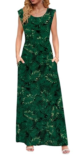 Image of DB MOON Womens 2026 Maxi Dresses Empire Waist Long Summer Dress Casual Cap Short Sleeve Sundress with Pockets