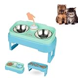 SunDog 4-in-1 Elevated Slow Feeder Dog Bowls – Multiple Pets, Space Saving, Stacked, Adjustable with Stand - Stainless Steel Raised Bowls Easy Cleaning – for Small Dogs and Cats
