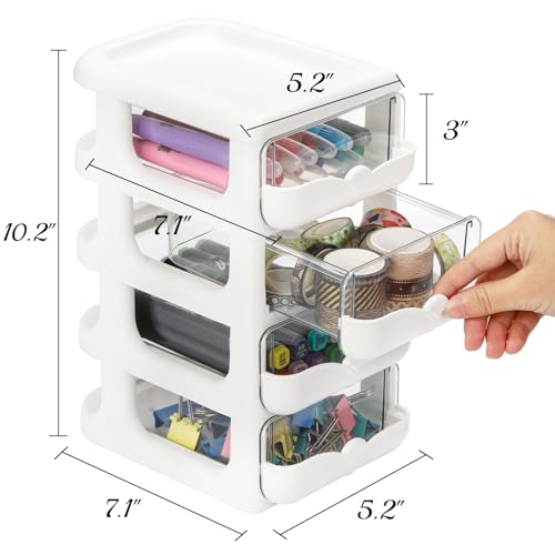 Goaste 2 Pack Plastic Desktop Drawer Organizer, Clear 8 Drawers Desk Storage Unit, Small Organizer Box Container Case with White Frame for Office Classroom School Stationary Art Crafts Hardware