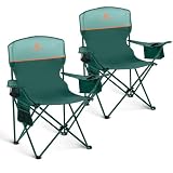 LET'S CAMP Set di 2 sedie da campeggio pieghevoli, sedia da picnic leggera con borsa termica per 3 lattine, portabicchieri, tasca portaoggetti, supporta 120 kg, verde