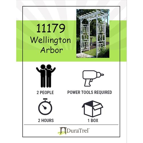 Dura-Trel Wellington Arbor, Vinyl Garden Archway for Outdoors, White, 72" x 85" - Backyard Decorative Arch for Pathways & Entrances w/ Trellis Sides for Climbing Plants, Vines & Flowers