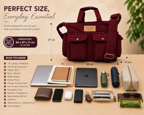 Image of ROUGH Canvas Cotton messenger bag.15'' Lap top. Large size 36x27x11 cm(12Ltr) Metal zipper closure. Allround pockets. Vintage look. Antique fittings.Sustainable