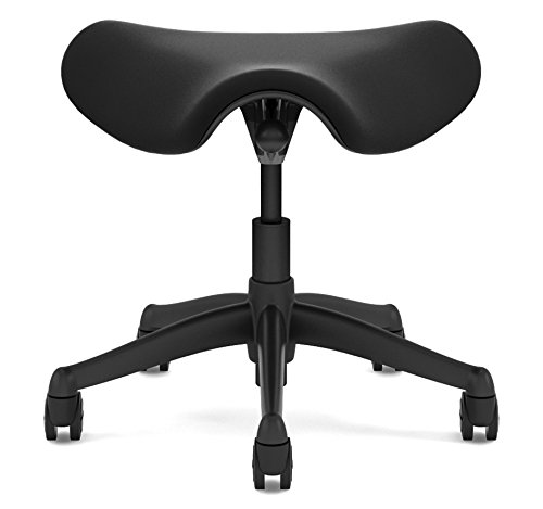 Humanscale Freedom Saddle Stool Chair - Graphite Frame with Black Lotus Fabric - Soft Hard Floor Casters