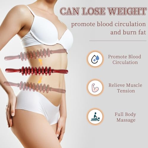 Image of Liitrton Wooden Fascia Manual Massage Roller Trigger Points for Release Sore Muscle Jets in Cellulite (Red)