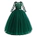 FYMNSI Fille Robe de Demoiselle d'honneur Princesse Dentelle Tutu Tulle Mariage Robe Longue de Soirée Formelle Fête d'anniversaire Soirée Cérémonie Manches 3/4 Robe de Première Communion Vert 5-6 Ans