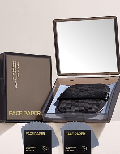 Bamboo Charcoal Oil Blotting Paper - 300 Sheets w/Mirror, Puff & Refills, Absorbs Excess Face Oil, Controls Shine, Gentle for Makeup Use