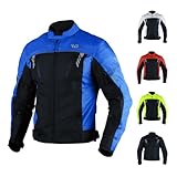 WD Motorsports Vegas 1.0 Men’s Textile Motorcycle Jacket, All-Season CE Armored, Waterproof Cordura Biker Jackets with Removeable Lining & Ventilated Zippers (Blue, XL)