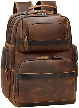 TIDING Men's Vintage Leather Backpack 15.6" Laptop Bag Large Capacity Business Travel Hiking Shoulder Daypacks