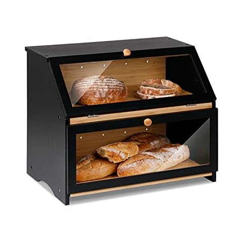 Leader Accessories Bambus Brotkasten 2 Etagen Brotbehälter lebensmittelecht Brotaufbewahrung pflegeleicht 39x25x32cm Schwarz Cover