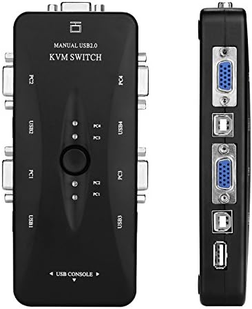 USB KVM VGA Switcher, AGPtEK 4 Ports USB 2.0 KVM Switch Box Adapter, One-Button Swapping, 4 VGA Cables included, Ideal for PCs, Keyboard, Mouse, Scanner, Printer & More