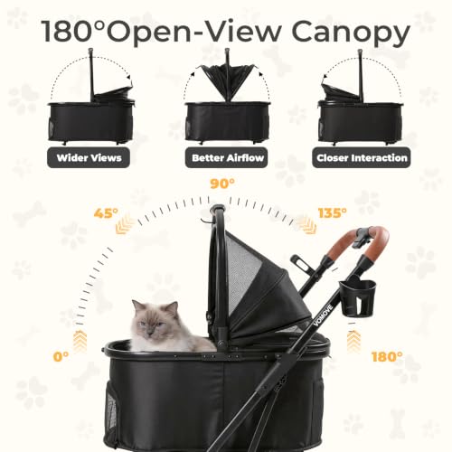 VOMOVE Pet Stroller for Cats and Small Dogs, Cat Strollers for 2 Cats with Detachable Carrier, Safety Leashes, Ventilated, Foldable,Pet Car Seat, All-Terrain Wheels, Storage Basket & Cup Holder, Black — view 5