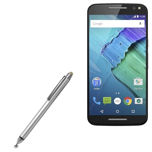 BoxWave Stylus Pen Compatible with Motorola Moto X Pure Edition - DualTip Capacitive Stylus, Fiber Tip Disc Tip Capacitive Stylus Pen - Metallic Silver