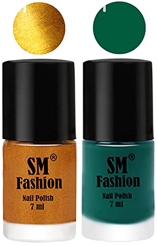 Image of Long Lasting Nail Polish | Nail Paint Combo 7 ml Each) - Set of 2 Golden-Green