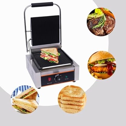 Yolancity Elektro Kontaktgrill 1800W Profi Edelstahl Panini Maker Sandwichtoaster Multigrill Geriffelt Gusseisen Grillplatte für Sandwiches, Steak und als Panini Grill, Temperaturbereich 0-300℃ – Bild 7