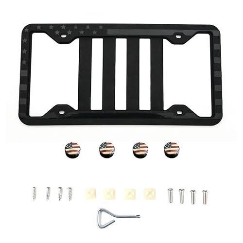 American Flag Black Silicone License Plate Frame – Anti-Scratch, Weather-Resistant with Drainage Holes, Includes Colored Patriotic Flag Screw Caps, Fits Standard U.S. License Plates (American Flag I)