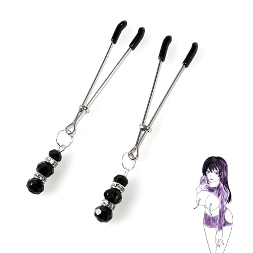 Nipple Clamps with Weights for Women, Stainless Steel Adjustable Nipple Clamp,Non-Piercing Nipple Rings Decorative Clip,Adjustable Body Chain Pendants Decorations（Black）