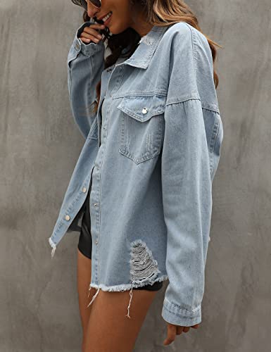 Happlan Women's Ripped Distressed Casual Denim Jacket Jeans Coat(0282-Clightblue-M) #TOP3