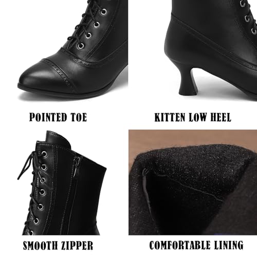 Seborluys Black Victorian Boots for Women Vintage Renaissance Witch Mid Kitten Heel Ankle Short Boots Granny Lace up 1970s Chunky Heel Comfortable Booties Zipper Halloween Costumes Shoes,Size 10 by Seborluys - Used condition - Image 5