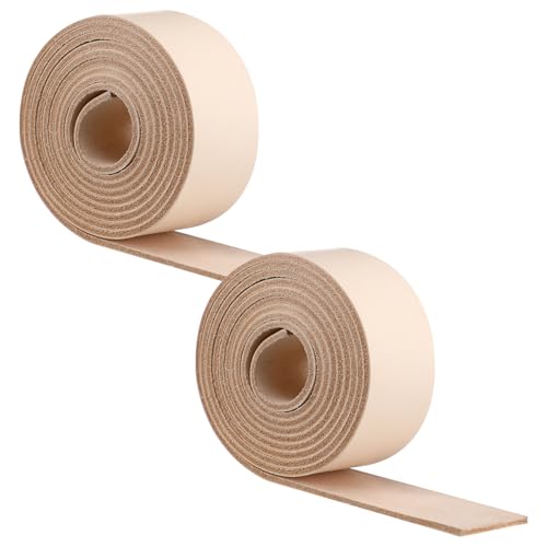 Hahafelt 2 Rolls 144 Inch Vegetable Tanned Leather Belt Blank Natural Leather Strips for DIY Tooling, Carving, Dyeing, Embossing, Crafting and Stamping, Extra Long Strip, 1.5" x 72"