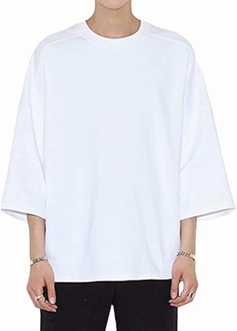 Amazon Yimanie ｔシャツ メンズ ゆったり 五分袖 夏 ビッグシルエット オーバーサイズ ｔシャツ ロングｔ ビッグｔ カジュアル ブラック ホワイト 大きいサイズ 無地 ドロップショルダー 前後差をつけ Tシャツ カットソー 通販