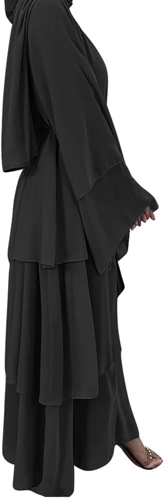 Muslim Chiffon Abaya for Women Open Front Cardigan Modest Dress with Hijab Scarf Middle East Arabian Robe Islamic Long Dress - Image 6