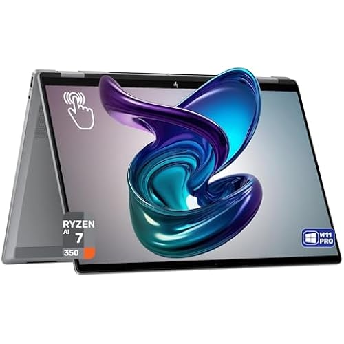 HP OmniBook X Flip 2-in-1 Copilot+ Laptop, AMD Ryzen AI 7-350, 24 GB LPDDR5x RAM, 1 TB PCIe SSD, 16" 2K (1920x1200) Touchscreen, AMD Radeon 860M, Backlit Keyboard, W11 Pro, Meteor Silver
